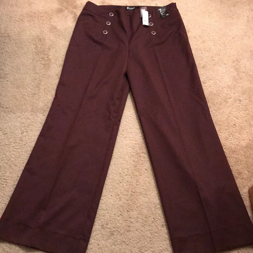 NWT Burgundy  boot cut pants size 14